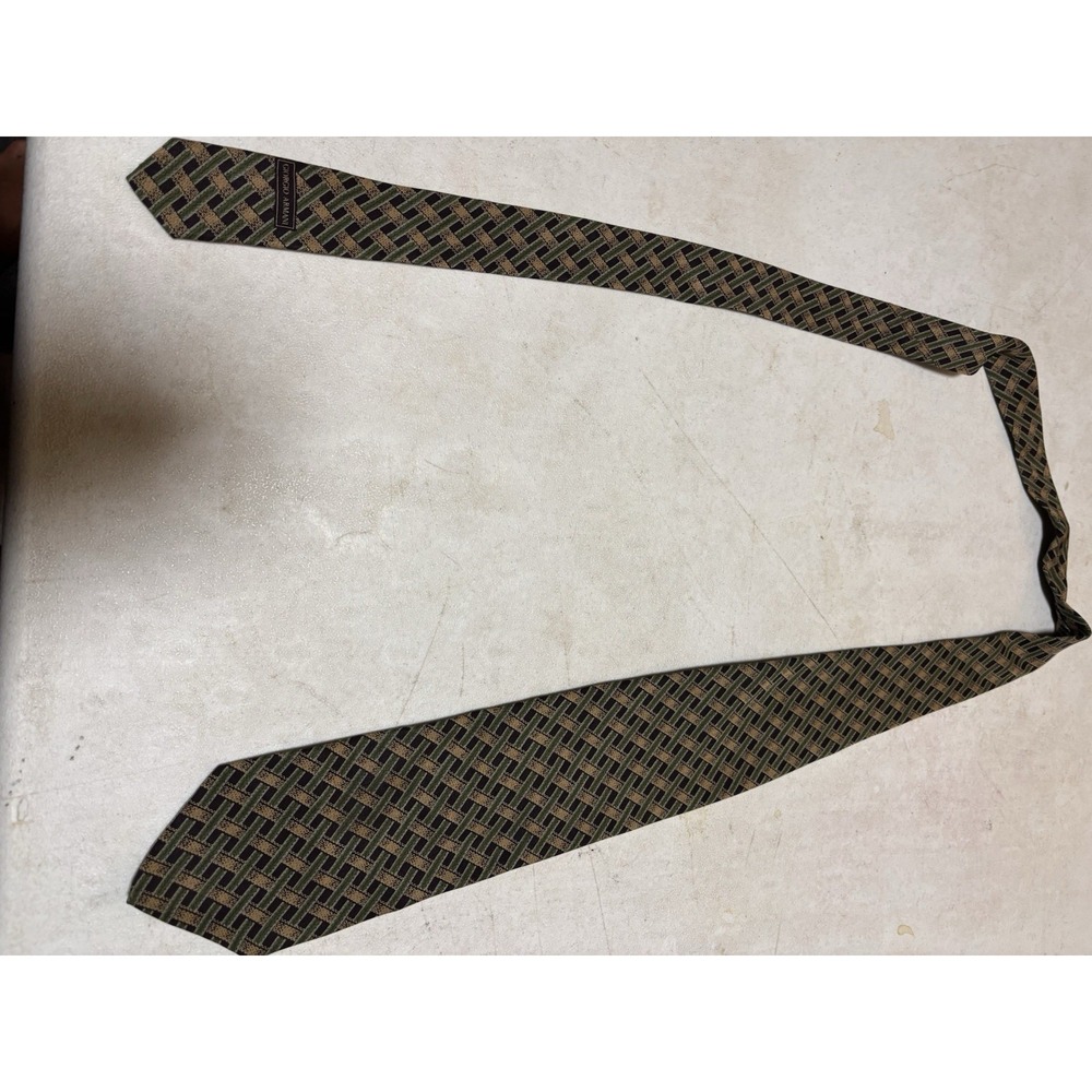 Giorgio Armani Cravatte Tie Made in Italy Silk 58 inch Tie Plaid Green/Grey vint